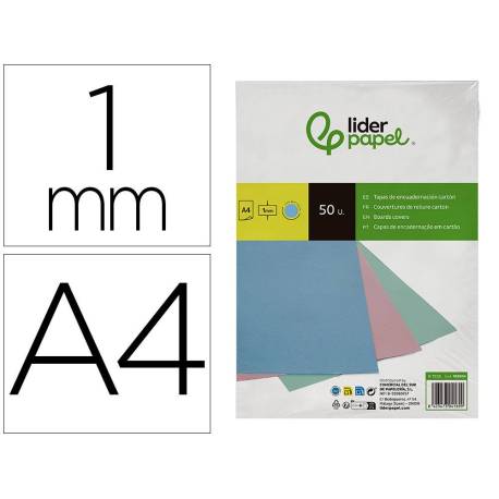 TAPA ENCUADERNACION MARCA LIDERPAPEL CARTON DIN A4 1 MM CELESTE PAQUETE DE 50 UNIDADES