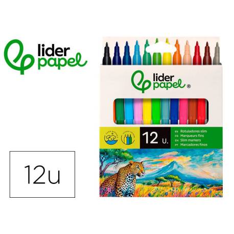 Rotulador Liderpapel fino lavable caja 12 colores