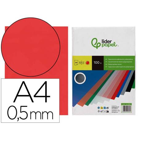 Tapa de Encuadernacion Polipropileno Liderpapel Din A4 rojo Opaco 0,5 mm pack 100 uds