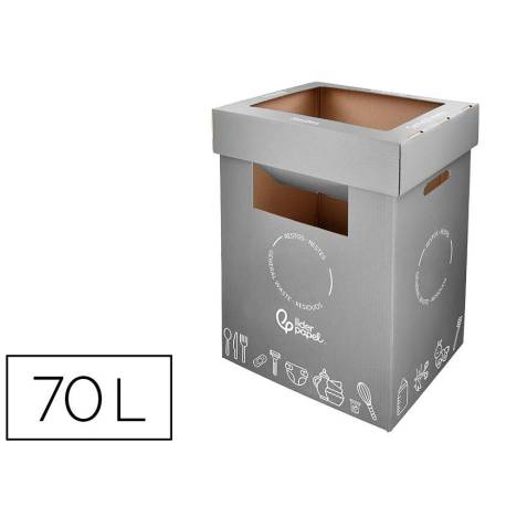 CONTENEDOR PAPELERA RECICLAJE MARCA LIDERPAPEL CARTON RECICLADO PARA RESTOS NO RECICLABLES 70 LITROS 450X350X650 MM GRIS