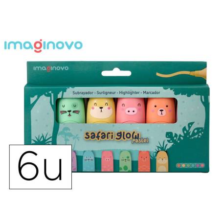 ROTULADOR MARCA IMAGINOVO FLUORESCENTE SAFARI GLOW PASTEL ANIMALES CAJA 6 UNIDADES SURTIDAS