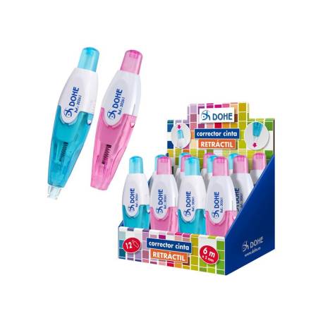 CINTA CORRECTORA MARCA DOHE RETRACTIL COLORES TRANSLUCIDOS 5 MM X 6 M