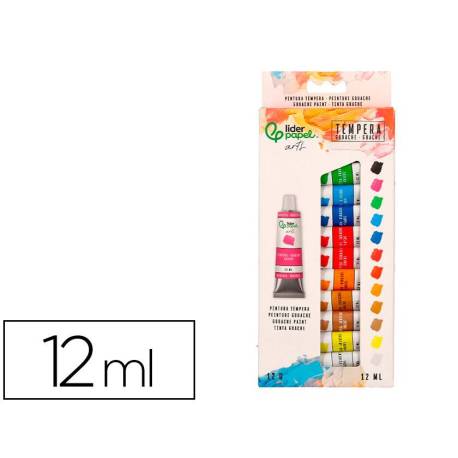 PINTURA GOUACHE/TEMPERA MARCA LIDERPAPEL CAJA DE 12 TUBOS DE ALUMINIO DE 12 ML COLORES SURTIDOS