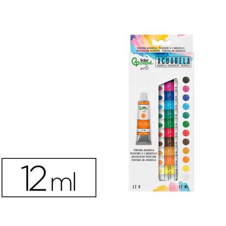 PINTURA DE ACUARELA MARCA LIDERPAPEL CAJA DE 12 TUBOS DE ALUMINIO DE 12 ML COLORES SURTIDOS
