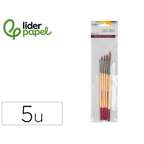 PINCELES DE PELO DE PONY MARCA LIDER PAPEL VIROLA CROMADA BLISTER DE 5 UNIDADES SURTIDAS CERTIFICADO FSC