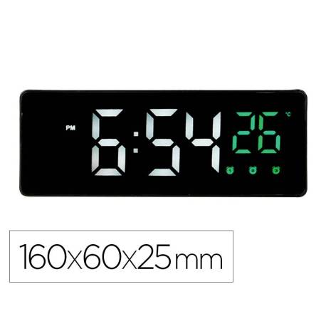 RELOJ MARCA Q-CONNECT SOBREMESA DIGITAL CON TEMPERATURA 3 ALARMAS CONTROL DE VOZ 160X60X25MM