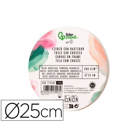 BASTIDOR REDONDO MARCA LIDERPAPEL LIENZO GRAPADO PARTE TRASERA ALGODON 100% BORDE MADERA 25 CM GRAMAJE 280G/M2