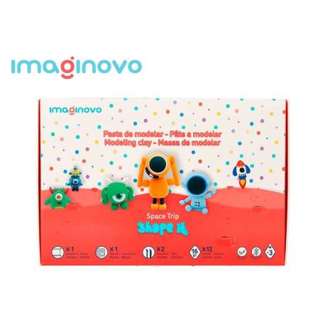 PASTA PARA MODELAR MARCA IMAGINOVO DE SECADO AL AIRE SET DE 12 COLORES SHAPE IT SPACE TRIP HERRAMIENTAS E INSTRUCCIONES