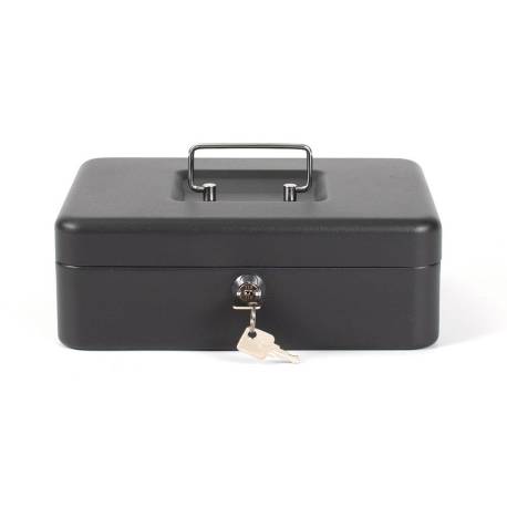 Caja caudales Q-Connect 10" 250x180x90 mm color negro con bandeja portamonedas.