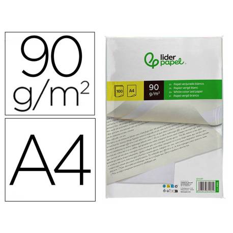 Papel verjurado liderpapel tamaño A4 90g/m2 blanco paquete de 100 hojas.
