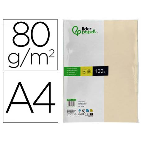 Papel color Liderpapel crema A4 80 g/m2 100 hojas