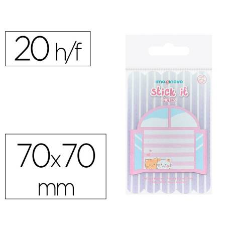BLOC NOTAS ADHESIVAS MARCA IMAGINOVO MEOW 20 HOJAS VENTANA 70X70 MM