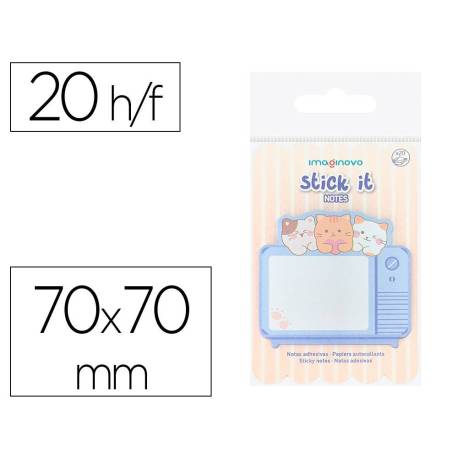 BLOC NOTAS ADHESIVAS MARCA IMAGINOVO MEOW 20 HOJAS TELEVISION 70X70 MM