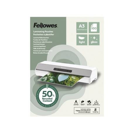 BOLSA DE PLASTIFICAR MARCA FELLOWES RECICLADAS BRILLO DIN A3 80 MC PACK DE 100 UNIDADES