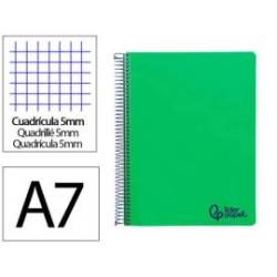 CUADERNO ESPIRAL MARCA LIDERPAPEL A7 MICRO WONDER TAPA PLASTICO 100H 90GR CUADRO 5MM 4 BANDAS COLOR VERDE OSCURO