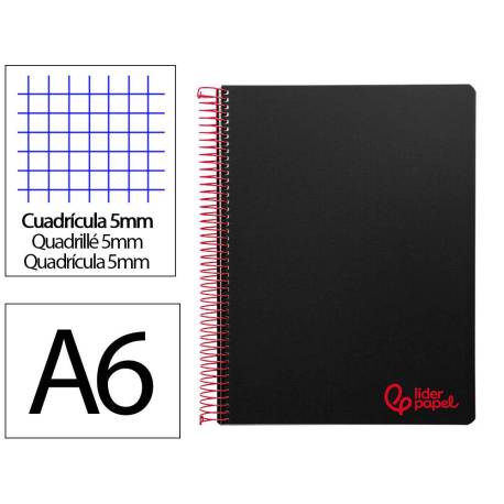Bloc Liderpapel DIN A6 micro wonder 120 hojas cuadro 5mm 4 bandas tapa plástio 90 gr negro