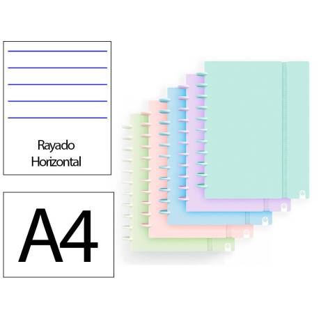CUADERNO MARCA INGENIOX FOAM A4 80H RAYADO HORIZONTAL COLORES PASTEL SURTIDOS