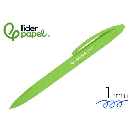 BOLIGRAFO MARCA LIDERPAPEL PUNTA 1 MM RETRACTIL CON CLIP ACABADO SOFT TOUCH TINTA AZUL CUERPO VERDE