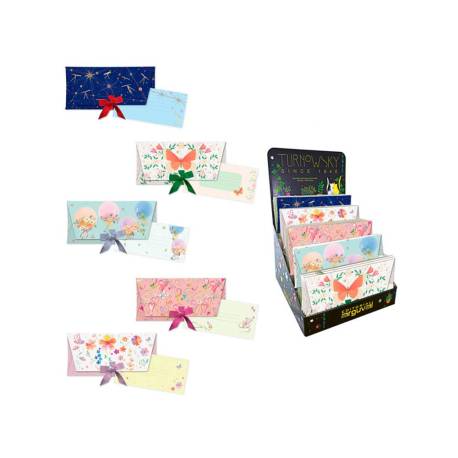 SOBRES DE REGALO MARCA ARGUVAL CON LAZO + TARJETA 4 MODELOS PAPEL 250 GR CON RELIEVE Y HOLOGRAFIA 23X11 CM