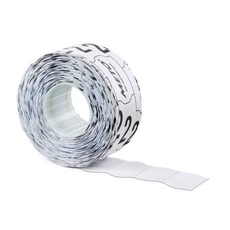 ETIQUETAS MARCA METO BLANCA 32X19 MM TROQUELADAS ADHESIVO PERMANENTE ROLLO DE 1000 UNIDADES
