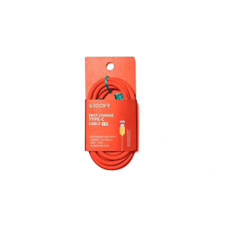 CABLE MARCA GROOVY USB 2.0 TIPO C A TIPO C LONGITUD 1 M SILICONA COLOR NARANJA