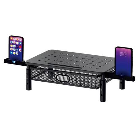 SOPORTE MARCA Q-CONNECT PARA MONITOR METALICO REGULABLE EN ALTURA CON CAJON Y DOS SOPORTES PARA MOVIL