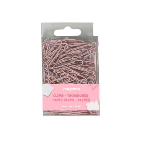 CLIPS MARCA IMAGINOVO PASTEL 28 MM CAJA DE 150 UNIDADES ROSA
