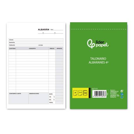 Talonario liderpapel albaran cuarto original t115