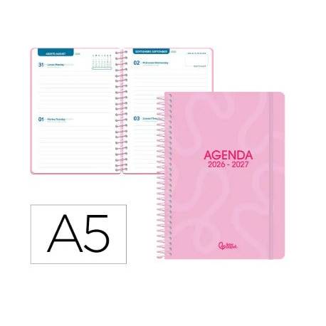 AGENDA ESCOLAR LIDERPAPEL 26-27 ESPIRAL CLASSIC 2 DIAS PAGINA A5 BILINGUE 70G PAPEL FSC ROSA
