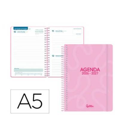 AGENDA ESCOLAR LIDERPAPEL 26-27 ESPIRAL CLASSIC DIA PAGINA A5 BILINGUE 70G PAPEL FSC ROSA
