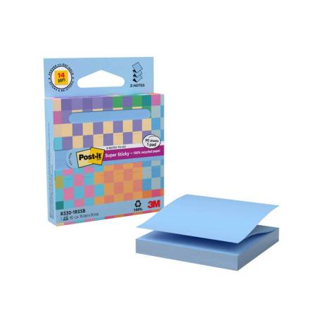 BLOC DE NOTAS ADHESIVAS QUITA Y PON MARCA POST IT Z-NOTAS SUPER STICKY 100% PEFC 76X76 MM DISPENSADOR 90 HOJAS AZUL