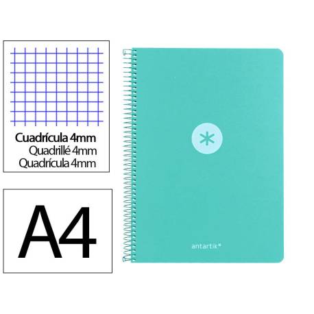 CUADERNO ESPIRAL MARCA ANTARTIK A4 TAPA FOAM 80H 90GR CUADRO 4MM CON MARGEN COLOR MENTA