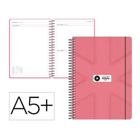 AGENDA ESCOLAR MARCA ANTARTIK 26-27 ESPIRAL PACK AND GO DIA PAGINAA5+ BILINGÜE 80G PAPEL FSC ROSA CORAL