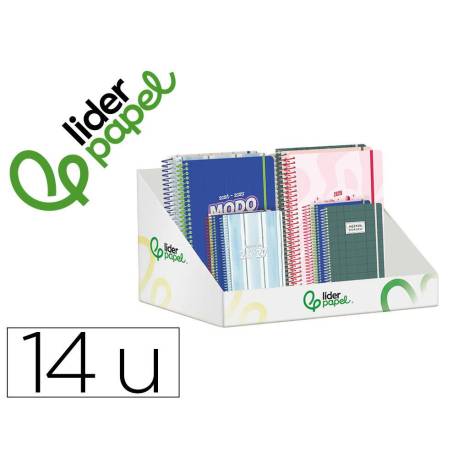 AGENDA ESCOLAR MARCA LIDERPAPEL 26-27 ESPIRAL MIX 2 DISEÑOS SURTIDOS BILINGÜE 80G PAPEL FSC EXPOSITOR 14 UNIDADES