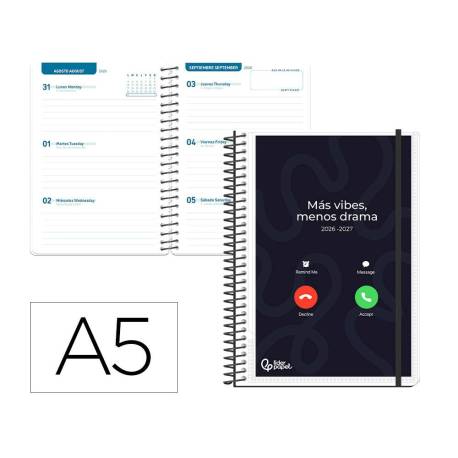 AGENDA ESCOLAR MARCA LIDERPAPEL 26-27 ESPIRAL PERSONALIZABLE SEMANA VISTA A5 BILINGUE 70G PAPEL FSC