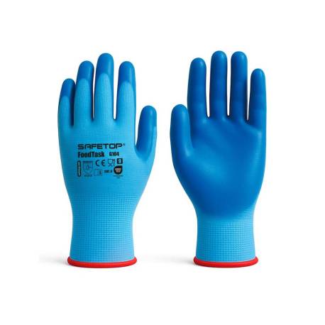 GUANTES DE NITRILO MARCA SAFETOP FOODTASK ALIMENTARIO AZUL SOLIDO TALLA 10