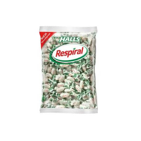 Caramelos halls respiral sabor menta eucalipto bolsa de 1 kg.