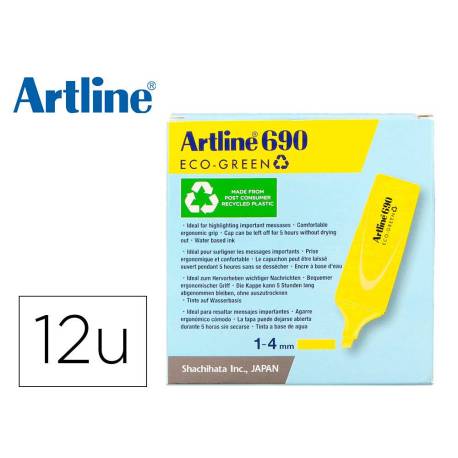 ROTULADOR MARCA ARTLINE FLUORESCENTE EK-690 ECO GREEN PUNTA BISELADA 1-4 MM AMARILLO