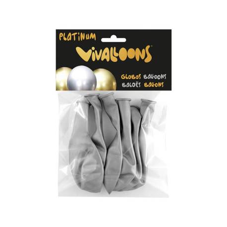 GLOBO 100% LATEX BIODEGRADABLE COLOR PLATA BLISTER DE 6 UNIDADES