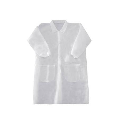 BATA DE LABORATORIO MARCA SAFETOP LAB-COAT POLIPROPILENO BLANCO 67X104 CM TALLA L