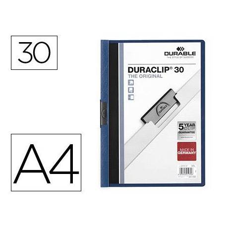 Carpeta dossier con pinza central duraclip Durable 30 hojas Din A4 azul oscuro