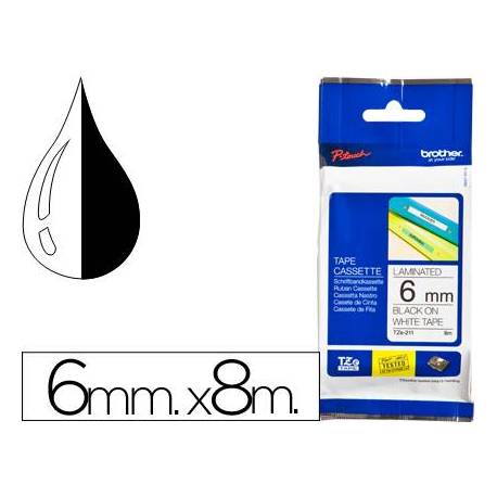 Cintas Brother TZE-211 6mm (ancho) x 8m (largo) laminada blanco/negro