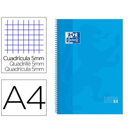 Cuaderno Oxford A4 Turquesa Tapa Extradura 80 hojas Cuadrícula 5 mm