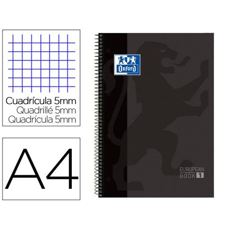 Cuaderno Oxford A4 Gris Tapa Extradura Cuadrícula 5 mm