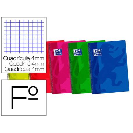 BLOC ESPIRAL MARCA OXFORD TAPA PLASTICO OPTIK PAPER FOLIO 80 HOJAS 90 GR CUADROS 4 MM COLORES SURTIDOS " NO SE PUEDEN ELEGIR"