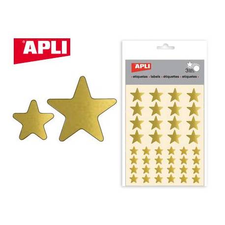 Gomets Apli estrella color oro. Bolsa con 3 hojas y 120 gomets.