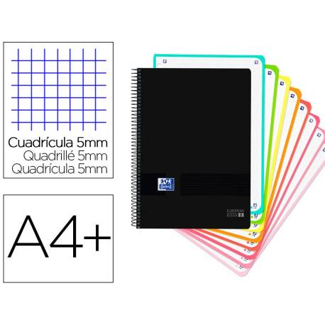 Cuaderno Oxford Ebook 8 A4+ Negro y Turquesa Tapa Plastico Cuadricula 5 mm