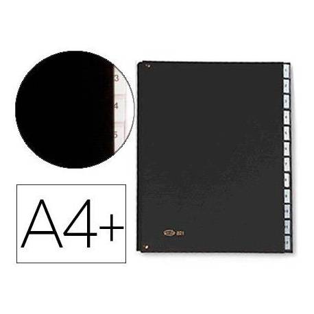 Carpeta Clasificadora Pardo A4+ Carton Compacto con Fuelle 12 departamentos Negro
