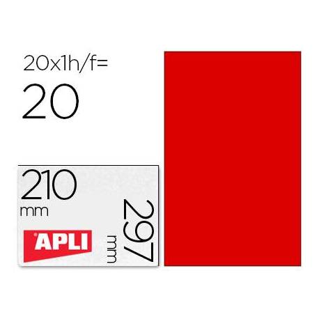 Etiqueta Adhesiva Apli 210x297 mm Rojo Fluorescente Caja con 20 hojas