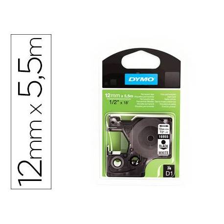 Cinta Dymo D1 color negro y blanco 12mm x 5,5 mt polyester